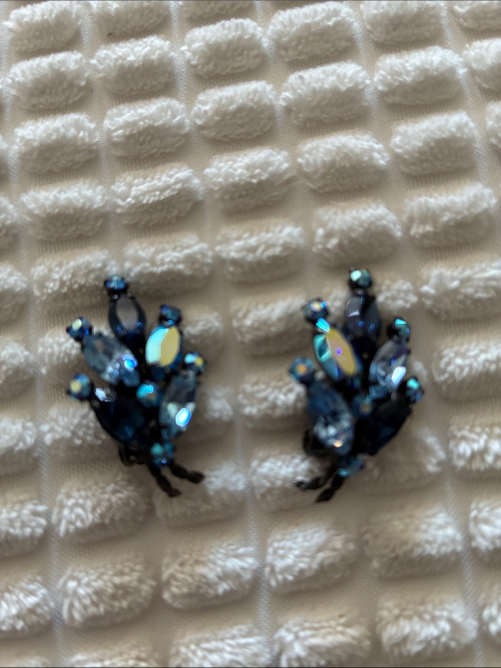 Blue Crystal Cluster Clip-On Earrings
